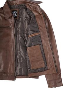 Chaqueta de Motociclista de Cuero Genuino Marrón para Hombre, Cuello Camisero, Cierre de Cremallera, Color Sólido, Largo Regular, para Otoño - Product Image 5