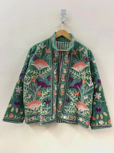 Velvet Suzani Floral <b>Bomber</b> <b>Jacket</b> Reversible Hand Embroidered Boho <b>Vintage</b> Short Coat Statement Autumn Winter Cotton - Product Image 4