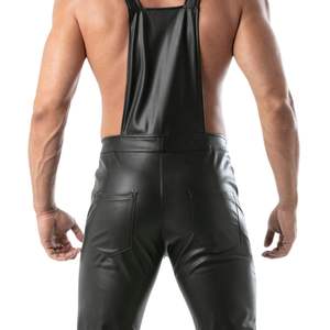 Pantalones de overol formales de cuero negro con cordones y cintura elástica ajustable para hombre, estilo atrevido y llamativo para discoteca. - Product Image 2