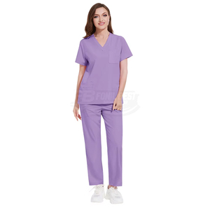 Women <b>Scrub</b> <b>Tops</b> Short Sleeve V Neck White Cotton Polyester Hospital Uniforms with Stethoscope and Clipboard - Product Image 1