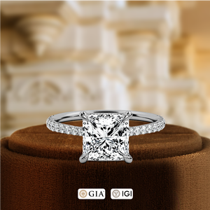 Anillo de Compromiso con Diamante Cultivado en Laboratorio de Corte Princesa de 1.5CT, Estilo Halo, Oro Sólido de 14K, Certificado IGI, Anillo de Boda - Product Image 2