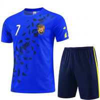 Setelan Jersey Sepak Bola Cristiano Ronaldo Kuning Biru Motif Tanaman Cetak Panas Bahan Polyester Bernapas Pria Dewasa Regular Fit Tanpa Lengan