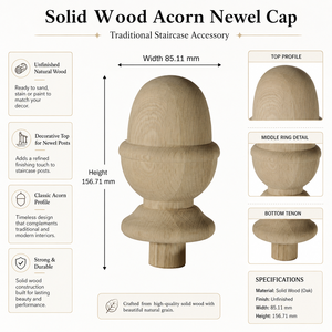 Factory Direct Solid Wood Stair Newel Cap Acorn Design 156mm Height Premium Staircase Post Decoration Part - Product Image 2