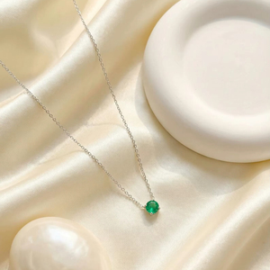 Emerald Pendant 14K White Gold Natural Gemstone Prong <b>Set</b> Pendant May Birthstone Gift For Women Jewelry - Product Image 1