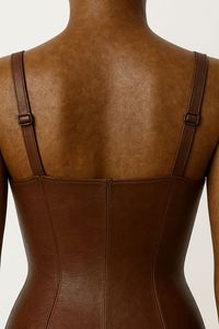 Elegante Body de Cuero Genuino Marrón, Cobertura Total, Largo Regular, Color Sólido, Ropa de Mujer - Product Image 5