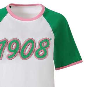 Camiseta de chenilla premium AKA 1908 para mujer, con letras griegas bordadas, cuello redondo, informal, de alta calidad - Product Image 4