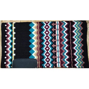 Tapis de selle Western Teal Blanc Noir Géométrique en Mélange de Laine Contourné avec Patch en Cuir pour l'Équitation en Trail LLT - Product Image 1