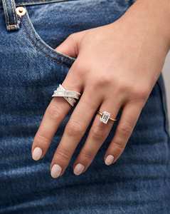 Custom Round Baguette Lab Grown Diamond Crossover <b>Rings</b> 14K Solid <b>Gold</b> Pave Set Wide Statement Luxury <b>Cocktail</b> Jewelry Wholesale - Product Image 4