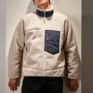 Veste à capuche en polaire sherpa unie pour homme, col montant, fermeture éclair, logo personnalisé brodé, vêtements d'extérieur d'hiver - Product Image 4