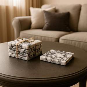 Ensemble de dessous-de-verre en marbre écologique de qualité supérieure Lavable et durable Tapis et coussinets de table en pierre naturelle pour la décoration de la maison - Product Image 1