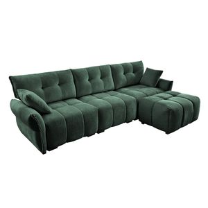 Set Divano a Tre Posti in Legno Massello con Pouf e Cuscini in Ciniglia Testurizzata ad Alta Resilienza per Soggiorno - Product Image 4