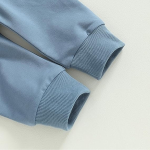Ensemble de survêtement bleu 2 pièces pour bébés garçons, en coton uni, col rond, manches longues, tenue décontractée d'automne avec pantalon à cordon de serrage - Product Image 5