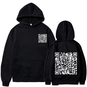 Sweat-shirt noir à capuche avec impression de code QR devant et derrière, 100% coton tricoté, décontracté pour femme, coupe classique, manches longues - Product Image 3