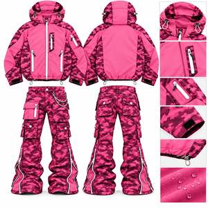 Chaqueta cortavientos con capucha y cordón ajustable en la cintura, con logotipo personalizado, estilo camuflaje vintage de los 90, con pantalones impermeables. - Product Image 5
