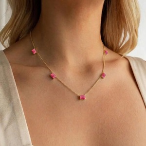 Collar de Turmalina Rosa con Cadena Dorada, Collar de Turmalina Octogonal, Cadena Delicada y Minimalista para Mujer - Product Image 3