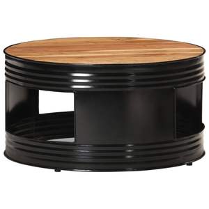 Table basse ronde moyenne en bois d'acacia massif, couleur noire - Product Image 1