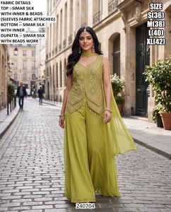 Ensemble Lehenga en Soie Simar Rose Brodé Bhandhani avec Perles, Longueur Ras du Sol, Tenue Traditionnelle de Mariage pour Femme, Séchage Rapide, Protection Solaire - Product Image 5