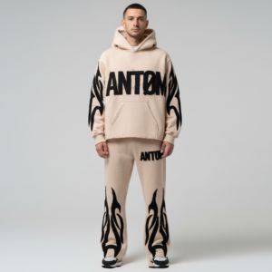 Ensemble survêtement personnalisé avec logo, pantalon de survêtement et sweat à capuche surdimensionnés en molleton de coton lourd 500 g/m² pour hommes - Product Image 6