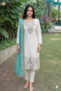   Ensemble de salwar kameez en coton brodé pour femmes, Kurti, pantalon et dupatta de créateur, collection ethnique pour les occasions festives - Product Image 4