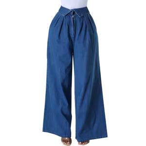 Nuevo Diseño Pantalones Casuales Acampanados de Cintura Alta Anchos Transpirables con Bolsillos y Lazo para Mujer al por Mayor - Product Image 3