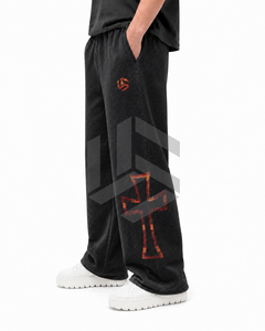 Men's Customized Color Regular Fit Breathable Cotton Straight Sweatpants with Flame Cross Print Elastic Waist Casual Spring Wear - Product Image 2