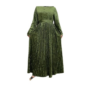 Otoño Invierno Elegante ropa islámica plisado terciopelo modesto vestido musulmán bordado Color sólido Dubai turco Causal Abaya - Product Image 1