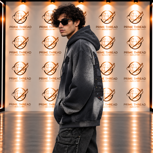 Sweat à capuche zippé vintage personnalisé pour homme, coupe oversize, avec strass et patchwork graphique, style streetwear épais - Product Image 3