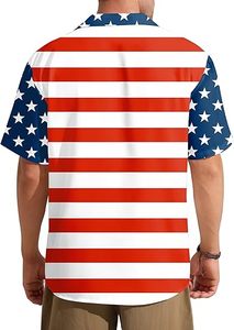 Chemise hawaïenne rouge, blanche et bleue pour hommes, chemise patriotique pour les vacances à la plage - Product Image 3