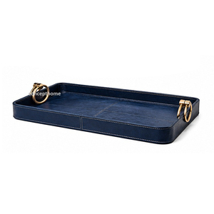 Plateau de service rectangulaire vert olive fait main, écologique, durable, avec poignées dorées, finition cuir couleur unie, usage résidentiel - Product Image 4