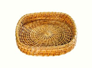 Handwoven Rattan Wicker Serving Tray Round Natural Bamboo <b>Bread</b> <b>Basket</b> Rustic Decorative Fruit Snack Organizer for Kitchen - Product Image 6
