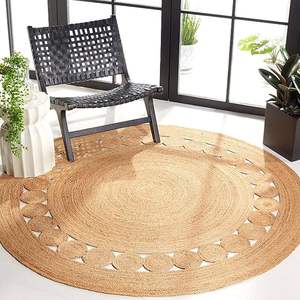 Alfombra Redonda de Yute Tejida a Mano, Reversible, Ecológica, de Estilo Clásico, Color Sólido, Pelo Mediano y Grueso, para Decoración del Hogar - Product Image 1
