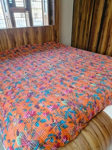 Indian Cotton <b>Bedspread</b> Floral Bird Print Boho Kantha <b>Quilt</b> Handmade Eco-Friendly Washable Reversible All-Season Bed Cover Home - Product Image 3