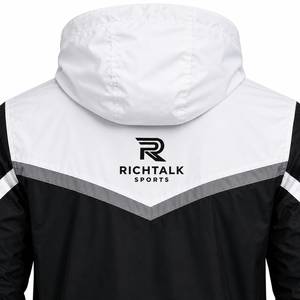 Veste de sport coupe-vent pour homme, col montant, broderie, blocs de couleur, boutons recouverts, noir, blanc, gris, vêtements d'extérieur pour l'hiver - Product Image 5