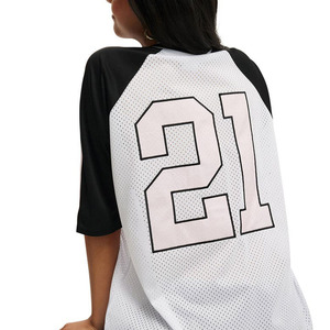 Maillot de football américain surdimensionné blanc et noir en maille pour femme, qualité supérieure, avec numéro personnalisé, manches raglan, pour équipe, OEM, vente en gros, USA - Product Image 5