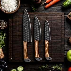 Ensemble de 5 couteaux de cuisine en acier au carbone de style viking, faits à la main, gravés, ensemble de couteaux de chef, ambidextres, professionnels, manches en bois, durables - Product Image 5