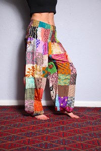 Pantalones Palazzo Bohemios de Seda con Parches para Mujer, Cintura Alta, Pierna Ancha, Cierre con Cordón, Verano, Jaiftextiles, Buena Calidad, Talla Única - Product Image 4