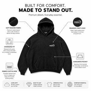 Sudadera con capucha unisex extragrande de color negro carbón con efecto vintage, de tejido grueso, con bolsillo canguro, personalizable OEM. - Product Image 5