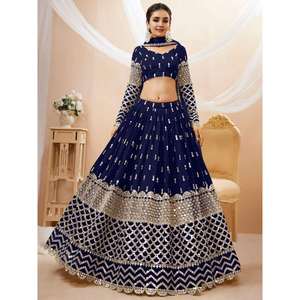 Magnifique bleu marine paillettes Georgette Wedding Wear Lehenga Choli - Product Image 1