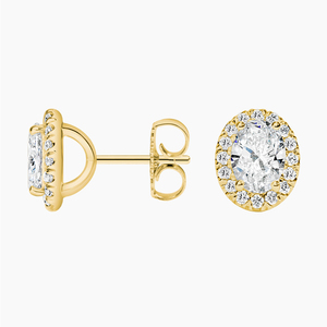 Bezel-Set Oval Cut Diamond <b>Halo</b> Stud <b>Earrings</b> - Product Image 2