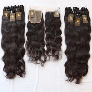 Tissage en lot de cheveux brésiliens naturels vierges, avec fermeture en dentelle Hd fine, cuticules brésiliennes en vison brut alignées H - Product Image 1