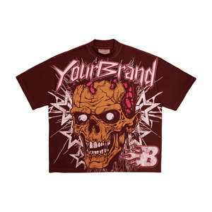 Custom Your Brand Logo <b>Men's</b> Black Punk <b>Skull</b> Print T-<b>Shirt</b> Short Sleeve Regular Fit 100% Cotton Jersey Brain Control Print - Product Image 4