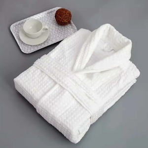 Long Sleeve Gown <b>Bathrobe</b> Casual Sleepwear Night Gown Robe Belly Belt Nightwear <b>Waffle</b> Cotton - Product Image 4