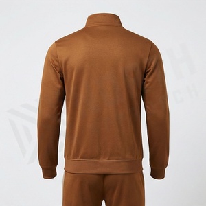 Survêtement Homme Marron à Fermeture Éclair Intégrale, Vêtement de Sport Décontracté avec Poches Latérales, Col Montant, Mélange Polyester Coton, Idéal pour l'Automne - Product Image 2
