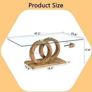 Tavolino da Caffè Moderno con Piano in Vetro e Base in Legno Naturale in MDF per Soggiorni e Zone Relax - Product Image 4