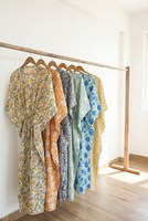 Kaftan 100 % coton imprimé numériquement à col en V, style bohème floral, pour la plage, respirant, séchage rapide, avec cordon de serrage, idéal été/printemps/automne