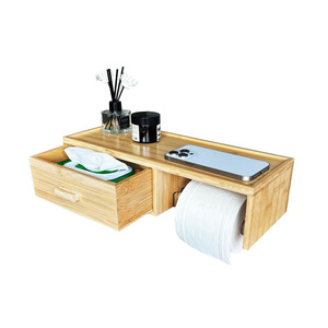 Porte-papier toilette en <span class=keywords><strong>bambou</strong></span> de qualité supérieure avec étagère supérieure multi-usages - Product Image 1