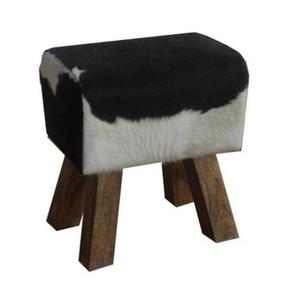 Modern Cowhide Upholstered <b>Stool</b> with Wooden Legs Rustic Living Room Furniture Home Decor Ottoman Seat - Product Image 2