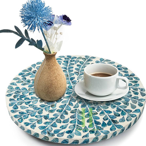 Bandeja de servicio brillante ecológica giratoria de flor azul de ratán elegante de moda 2025 personalizada para comida Vietnam - Product Image 2