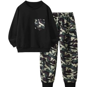 Conjunto de Sudadera Unisex con Estampado de Camuflaje, Sudadera Negra con Bolsillo, Tejido de Algodón, Estilo Casual para Otoño, Corte Holgado, Manga Regular - Product Image 1