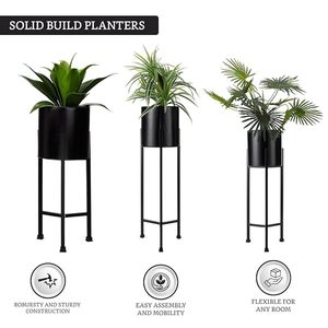 Jardinières en métal avec support pour plantes, base ronde noire, support de pot de fleurs pour intérieur et extérieur, support de jardinière en métal haut pour salon - Product Image 3